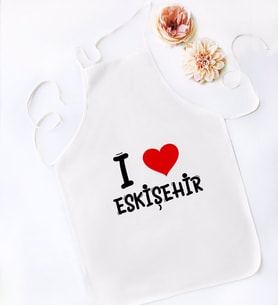 BK Gift I Love Eskişehir Tasarımlı Beyaz Mutfak Önlüğü - Model 1