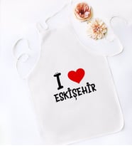 BK Gift I Love Eskişehir Tasarımlı Beyaz Mutfak Önlüğü - Model 1