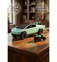 1:24 Cybertruck Metal Diecast Model Araba - ATV Motorlu, Kapıları Açılan Oyuncak Araba Yeşil