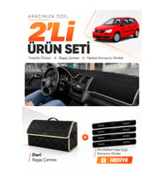 e-biz VOLKSWAGEN POLO DÜRBÜN (2001-2009) Uyumlu Torpido Örtüsü + Deri Çanta - Siyah-Bej - VW020