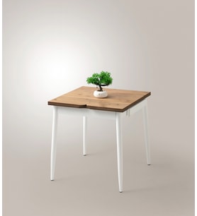 Yanlardan Açılır Büyüyen Yemek Masası Meşe-Beyaz 75x80cm SADECE MASA FİYATIDIR