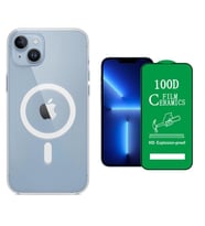 Vendas iPhone 13 Uyumlu ( iPhone 13 ) Magsafe Şarj Destekli Darbe Dirençli Fit Hard Silikon Kılıf + Seramik Nano Ekran Koruyucu (Renksiz)