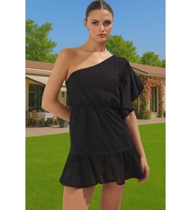 Yazlık Kadın Tek Omuz Mini Pamuk Elbise Rahat Kullanım Günlük Kullanım İçin Modern Stil
