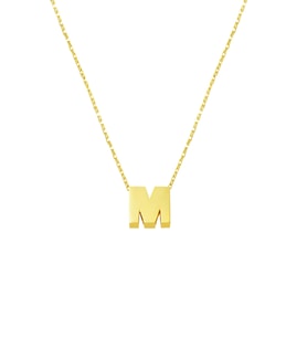 M Harfi Taşsız Minimal Harf Kolye 14 Ayar Altın