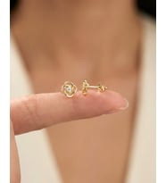 Minimal Sarmal Tek Taş 14 Ayar Altın Küpe (Gold)