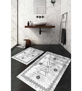 Dijital Baskılı Kaymaz Taban Yıkanabilir 2'li Klozet Takımı Banyo Paspası NDKZ-HT-326 (Gri)