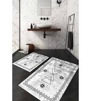 Dijital Baskılı Kaymaz Taban Yıkanabilir 2'li Klozet Takımı Banyo Paspası NDKZ-HT-326 (Gri)