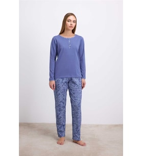 Pamuklu%95  Uzun Kollu T-Shirt ve Desenli Pantolon Pijama Takımı (Karışık)