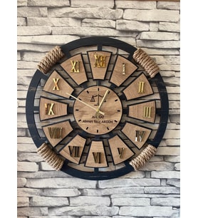 Kişiye Özel Halatlı Dekoratif Ahşap Duvar Saati 40 cm