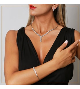 SET TAKIMI BAGET TAŞLI BEYAZ ALTIN