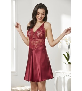 Saten Dantelli Gecelik - 850 (Bordo)