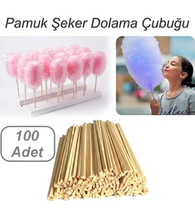100 Adet Pamuk Şeker Dolama Çubuğu Çıtası Ahşap Pamuk Şeker Çubuğu  Pamuklu Helva Dolama Çubuğu