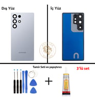 Samsung S25 Ultra Mavi Arka Pil Kapağı Batarya Kapağı Lazer Kesim + Yapıştırıcı ve Vida Seti
