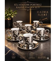 6'LI ATATÜRK PORTRELİ PORSELEN KAHVE FİNCAN SETİ