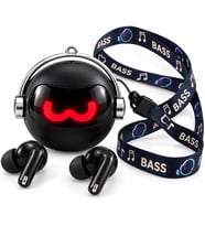 T40 Deep Bass Kablosuz Kulaklık – Kırmızı Işıklı Robot Tasarım, Güçlü Bass, Bluetooth 5.3 TWS, Boyun Askılı Şarj Kutusu, Siyah