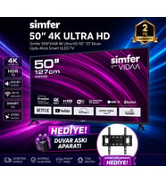 Simfer 50FSFV6B 50" 127 Ekran 4K Ultra Hd Smart Vıdaa Tv HDR10 Wifi Bluetooth Uydu Alıcılı Duvar Askı Aparatı Hediyeli