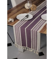 Örme Masa Örtüsü Püsküllü Runner Mor Masa Örtüsü Organik Pamuk Runner 35x145 Cm Masa Üstü Mor Runner