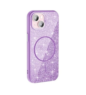 Coverzone iPhone 15 Plus ile uyumlu Parlayan Simli Y�zey Renkli Magsafe ile uyumlu W?reless ?arj �zellikli X Z-Okso iPhone 15 Plus i�in Kapak Mor