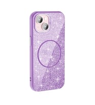 Coverzone iPhone 15 Plus ile uyumlu Parlayan Simli Y�zey Renkli Magsafe ile uyumlu W?reless ?arj �zellikli X Z-Okso iPhone 15 Plus i�in Kapak Mor