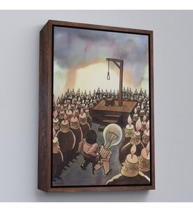 Çerçeveli Kafası Farklı Çalışanın Kafası Gider Sürreal Tablo (Kahverengi)