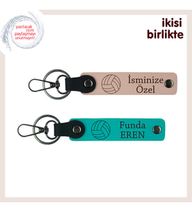 İsim Yazılabilir Deri Anahtarlık Takımı, Voleybol Desenli, Sporcuya Özel, Yavru Ağzı-Koyu Turkuaz