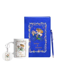 Sevgililer Gününe Özel Mavi Defter Kalem Kupa & Süblimasyon Anahtarlık Hediye Seti 6