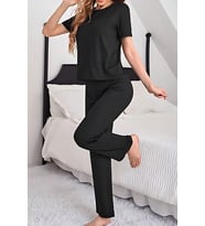 Raew Kısa Kollu Kadın Pijama Takımı Ring Viskon (Siyah)