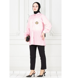 Cebi Arı Detaylı Keten Tunik-Pembe