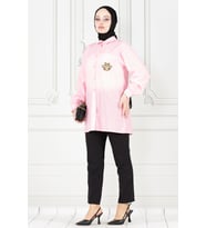 Cebi Arı Detaylı Keten Tunik-Pembe