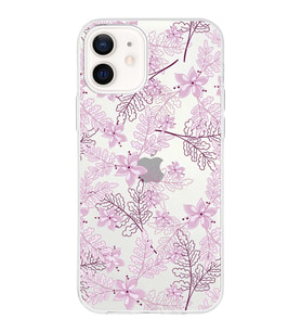 Apple iPhone 12 Uyumlu Kapak Floral Pudra Tasarımlı Şeffaf Silikon Kılıf