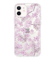 Apple iPhone 12 Uyumlu Kapak Floral Pudra Tasarımlı Şeffaf Silikon Kılıf