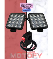 UZAK AYDINLATMA ODAKLI MERCEKLİ 16 LEDLİ MOTOSİKLET SİS FARI TAKIMI + USB'Lİ BUTON 48+48 - 96 WATT
