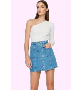Kadın Care Koleksiyonu Pamuk Mini Denim Etek Günlük Ve Yaz Şıklığı Hafta Sonu Modern Tasarım (Mavi)