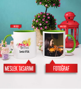 Müzik Öğretmeni Kupa Bardak Yeşil Fotoğraflı