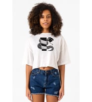 Monogatari Anime Nadeko Snake Symbol Beyaz Kırçıllı Kadın Crop Tshirt