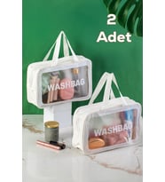 Porsima 3142-1 2li Şeffaf - Beyaz Seyahat ve Makyaj Çantası Su Geçirmez Organizer Washbag 20x30cm