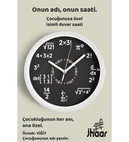 İsme Özel Matematik Dehası Çocuk Odası Duvar Saati Orta Boy 30 cm Beyaz Camlı Sessiz