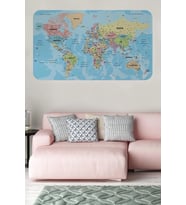 Türkçe Eğitici Ülke Ve Başkent Okyanus Detaylı Atlası  Dünya Haritası Duvar Sticker -60x105-3869