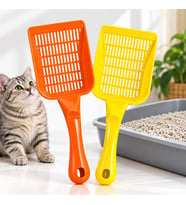 2'li Büyük Boy Kedi Kumu Küreği Seti – 27 cm Plastik Kedi Tuvaleti Temizleme Küreği, Elekli Kum Küreği, Turuncu ve Sarı