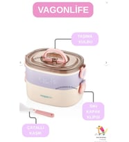 Vagonlife 1200 ML ÇELİK LUNCHBOX-YEMEK KABI 3 BÖLMELİ (A.Pembe)