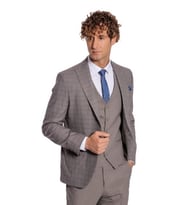 Ekose Ceketli Slim Fit Açık Kahve Erkek Takım Elbise - Wessi (Bej)