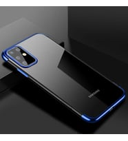 Galaxy S20 Plus Köşeleri Renkli Kamera Korumalı Şeffaf Kılıf (Mavi)