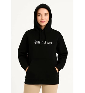 Üç İplik Kapşonlu ön Ve Arka Baskılı SweatShirt Hoodie- Siyah