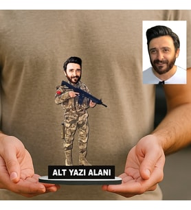 Kişiye Özel Komando Astsubay Asker Komutan Kuvvetler Karikatürlü 18 cm MDF Masaüstü Biblo - Askere ve Komutana Hediye Asker Hediyesi