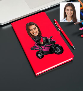 Kişiye Özel Motorcu Kadın Tasarımlı Karikatür Defter Ve Kalem Seti 58