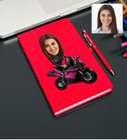 Kişiye Özel Motorcu Kadın Tasarımlı Karikatür Defter Ve Kalem Seti 58