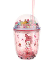 Sanrio Lisanslı Boncuklu Kapaklı Pipetli Plastik Şişe (435ml) - Pembe