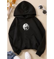 Çocuk Yin & Yang Tasarım Sweatshirt (Siyah)
