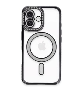Apple İphone 16 Plus Kılıf Joke Simli Magneticsafe Kılıf - Siyah
