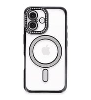 Apple İphone 16 Plus Kılıf Joke Simli Magneticsafe Kılıf - Siyah